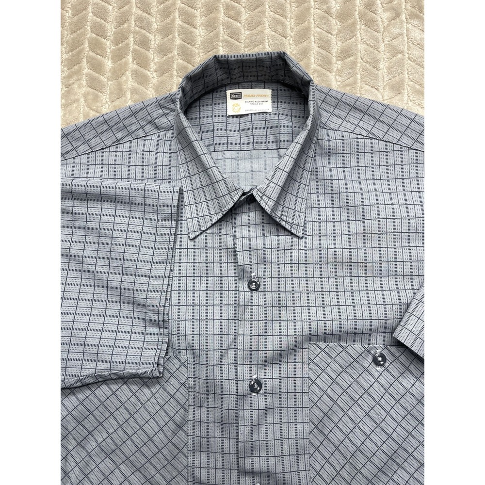 Sears Mens Medium Large‎ Shirt Perma Prest Work Clothing Roebuck Gray Vintage